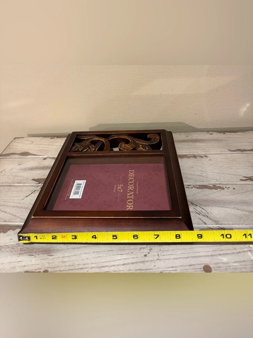 HomeTrends Marcello Distressed Walnut 5x7 Photo Frame with Carved Wood Accent